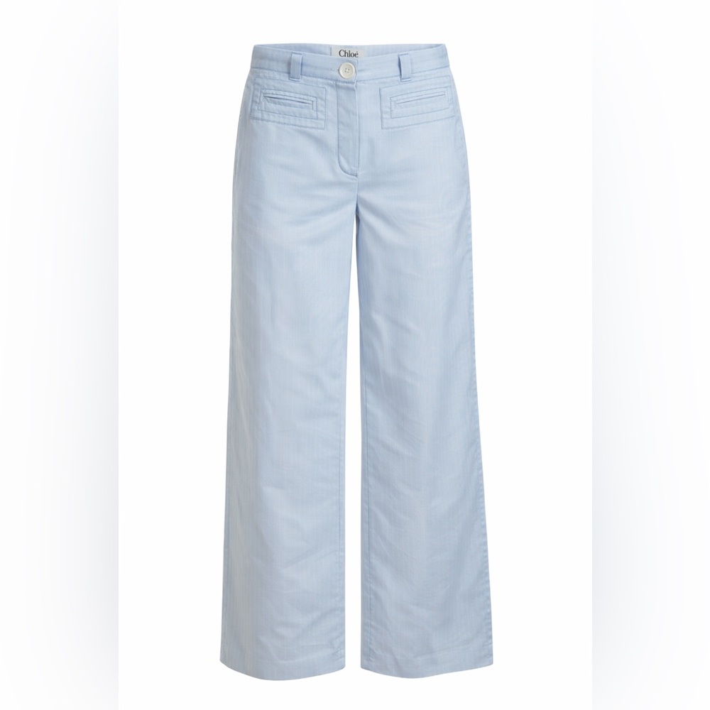 Chloe Azur Blue & White Thin Pinstriped Wide Leg Pant
